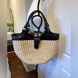 Woven Straw Tote Bag Buckle Shoulder Bag Summer Beach